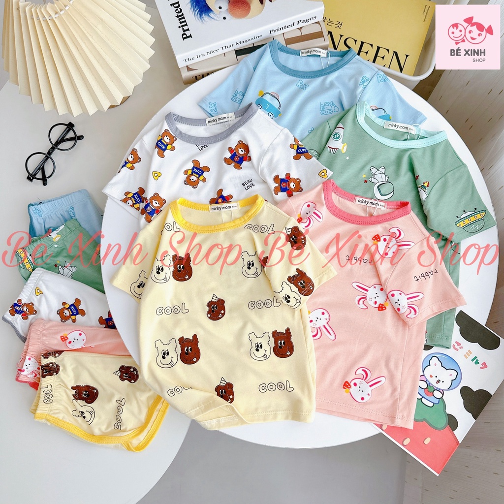 Bộ Quần Áo Cộc Tay Mùa Hè Cho Bé Trai Bé Gái Minky Mom[Hot Sale]Đồ Bộ Ngắn Tay Thun Lạnh Cho Trẻ Em Trai Gái CỘC GẤU NÂU