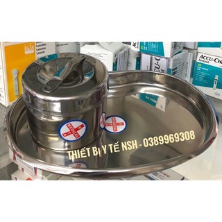 ❤️ bộ dụng cụ y tế inox gia đình gồm khay hạt đậu cạn và hộp inox đựng bông gòn cồn inox size 7.5cm