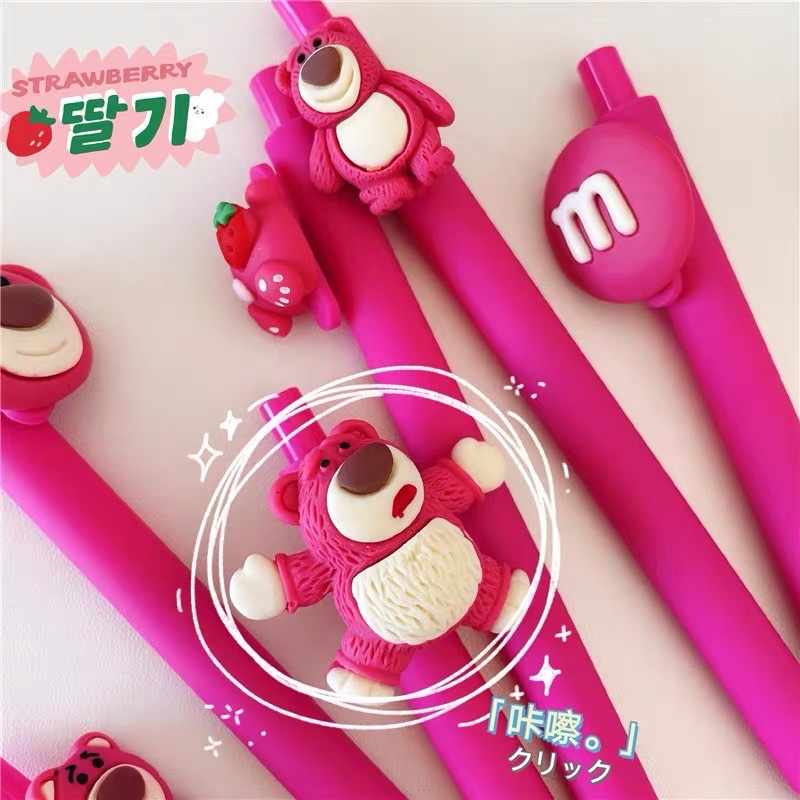 Set 7 chiếc bút gấu dâu tây lotso cute kèm sticker gấu dễ thương tập viết