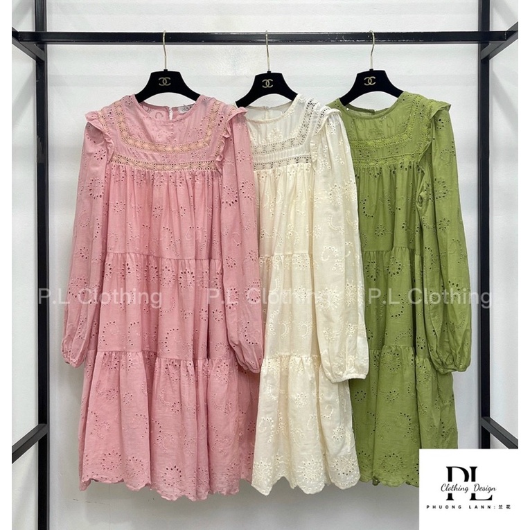 Váy Babydoll Tay Cộc-Dài Hàng 2 Lớp Có Bigsize MIZU - Đầm Cổ Tròn Hoa Thêu Dáng Suông Rộng Rãi - Chất Vải Boi Lót Lanh