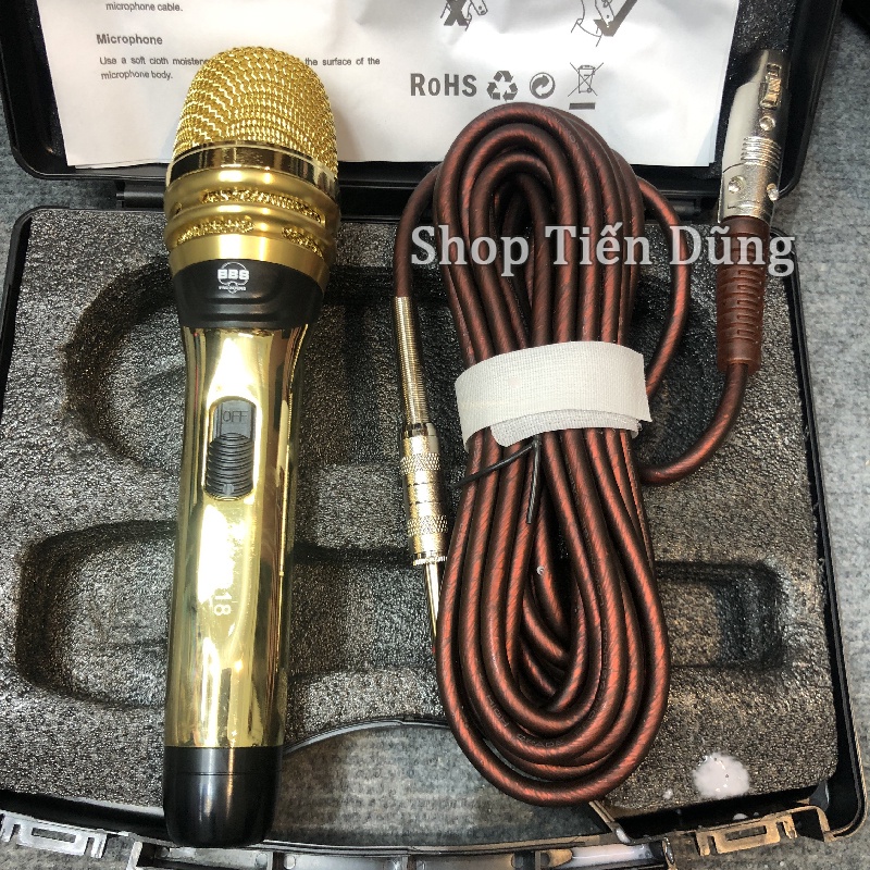 Mic karaoke dây BBS KSD18 Dùng cho loa kéo, âm li, vang, mixer - Micro có dây KSD18 được làm kim loại mạ đồng dây dài 5m