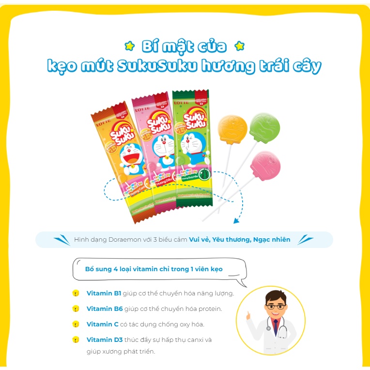 Kẹo mút lotte Suku Suku vị trái cây -8g/cây