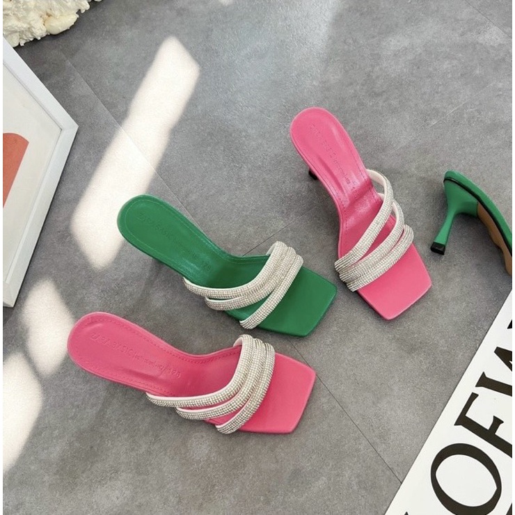 Guốc cao gót nữ bigsize dây xoàn đá bắt chéo sáng lấp lánh gót nhọn 5 phân G013