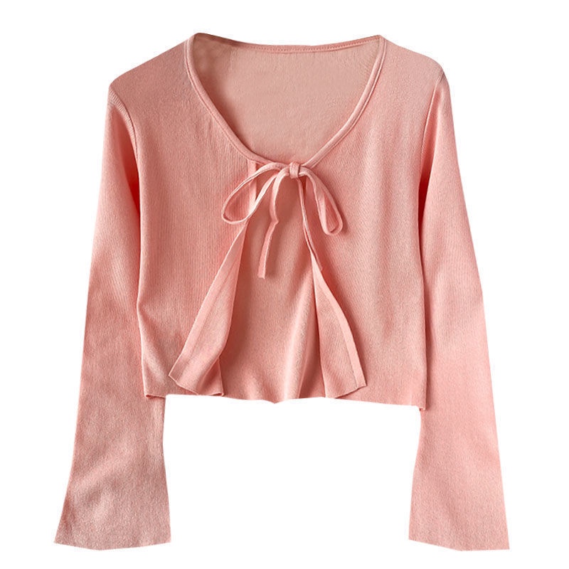 Áo Khoác cardigan Dệt Kim Tay Dài Chống Nắng Đính Nơ Thời Trang Mùa Hè Cho Nữ