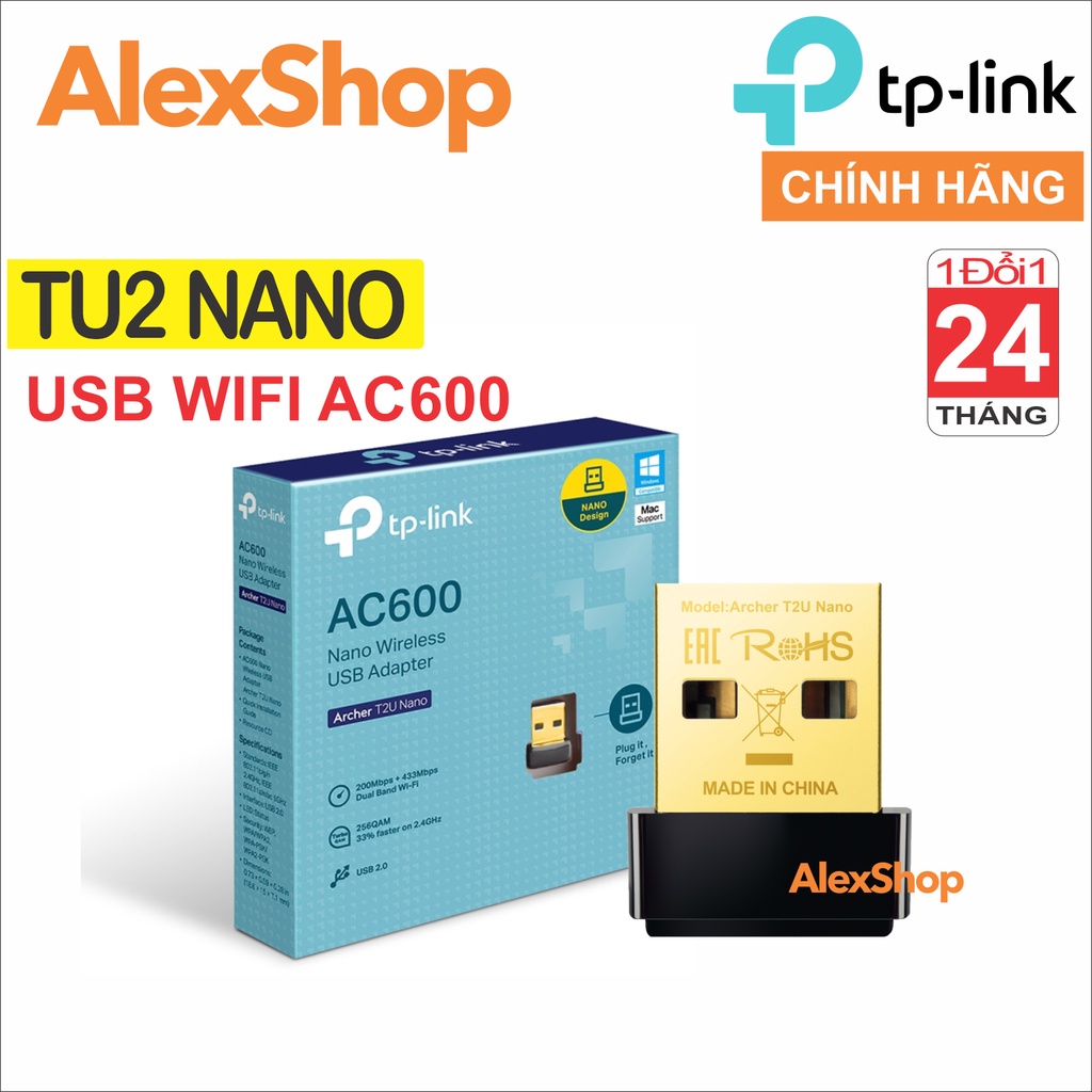 Thu Sóng Wifi USB TP-Link T2U Nano AC600 2 Băng Tần Dùng Cho PC hoặc Laptop - Chính Hãng
