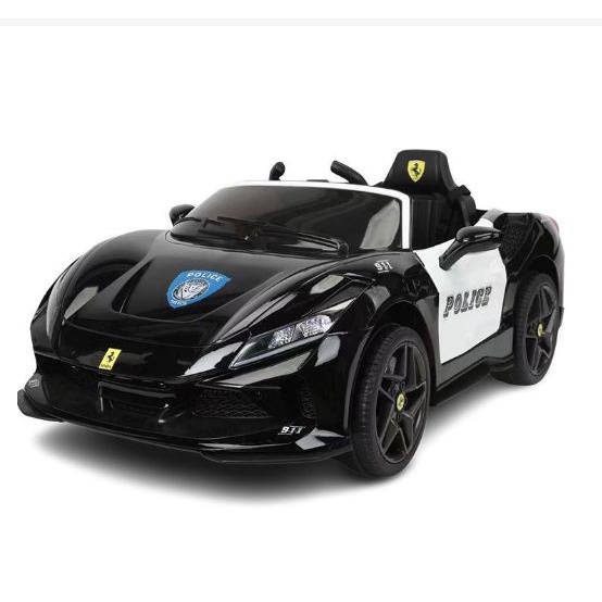 Xe Ô tô điện trẻ em Ferrari Police sơn bóng F8 2 động cơ tự lái và điều khiển xa (Đen)