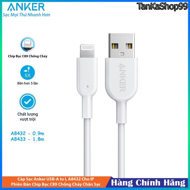 Cáp Sạc An ker USB Sạc Cho lP6-lP14, Chip Mới C89 Chống Cháy , Dây Chất Liệu silicon