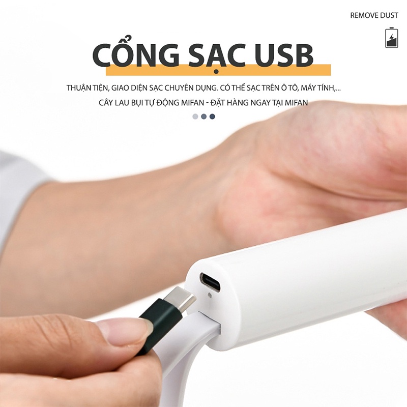 Chổi Lông Quét Bụi Tĩnh Điện Tự Động 360°- Pin sạc USB, nhựa ABS cao cấp - Vệ sinh nội thất ô tô