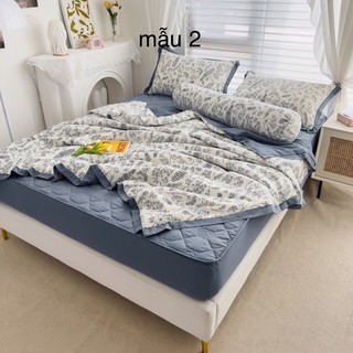 Bộ ga gối chun trần, chăn trần cotton đũi hàng nhập ga 1m8x2m, 1 chăn trần, 2 vỏ gối nằm tặng kèm 1 vỏ gối ôm