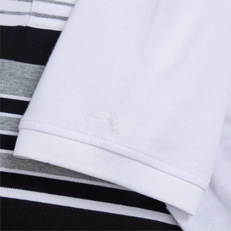 Áo thun polo nam Aristino APS014S3 ngắn tay cổ bẻ dáng suông vừa màu đen 1 kẻ jacquard vải cotton cao cấp
