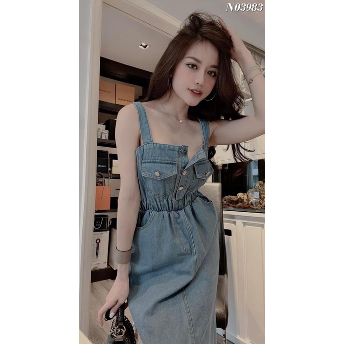 Váy bò 2 dây nắp túi dáng dài xẻ sau Chất mêm đẹp, tôn mông eo chun vô cung thoái mái lại giấu người. Tone mâu siêu tây