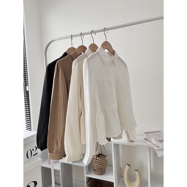 Áo sơ mi babydoll 3 tầng cổ đức basic nhiều màu , Áo sơ mi nữ dài tay thời trang Dumi Clothing