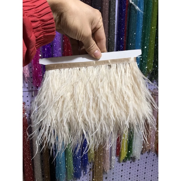 1 mét Lông vũ đà điểu tự nhiên dài 12-15cm trang trí thời trang áo váy đầm handmade