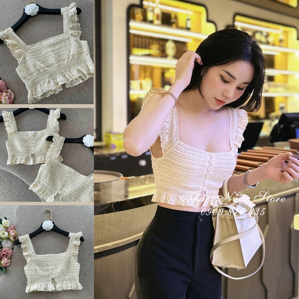 Áo ren viền bèo form croptop hàng QC!