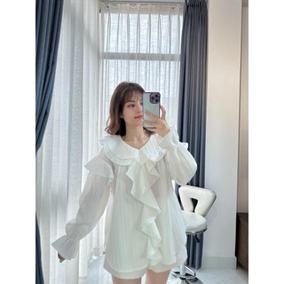 Áo sơ mi sóng , Áo sơ mi nữ bèo cổ v bèo xinh Cimie Closet