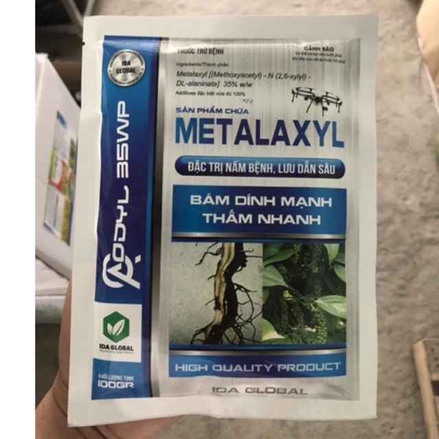 Metalaxyl (Gói 100gr)- Chống thối rễ, chết ẻo, Trừ nấm bệnh, bám dính tốt, lưu dẫn 2 chiều