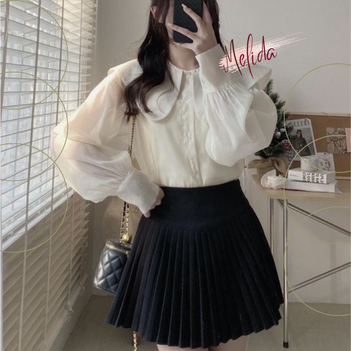 Áo sơ mi kiểu nữ cổ sen bèo chất vải voan tơ cao cấp thiết kế dài tay bồng nhiều màu thời trang kèm áo 2s thời trang Med