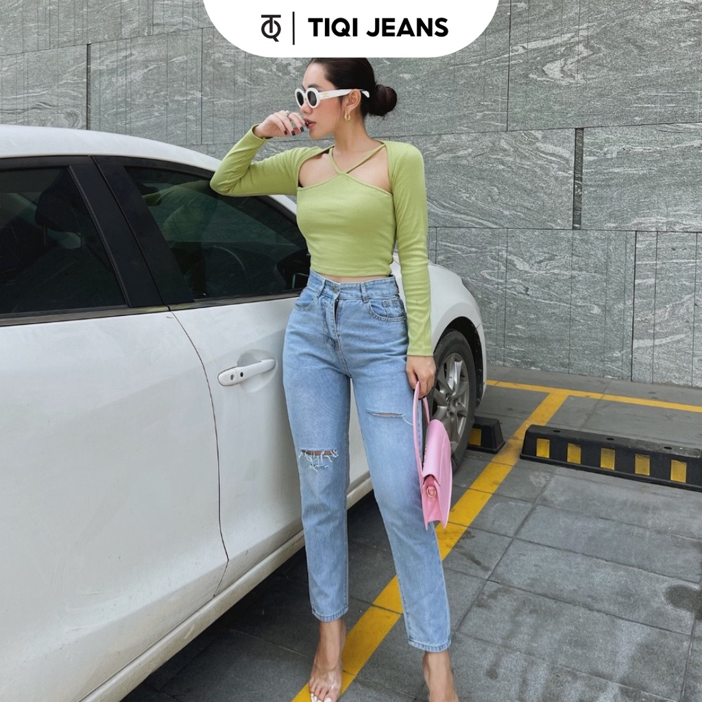 Quần jean bò baggy nữ rách gối lưng cao TiQi Jeans B1-234