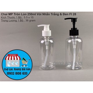 Chai nhựa tròn 250ml vòi nhấn trắng fi 28