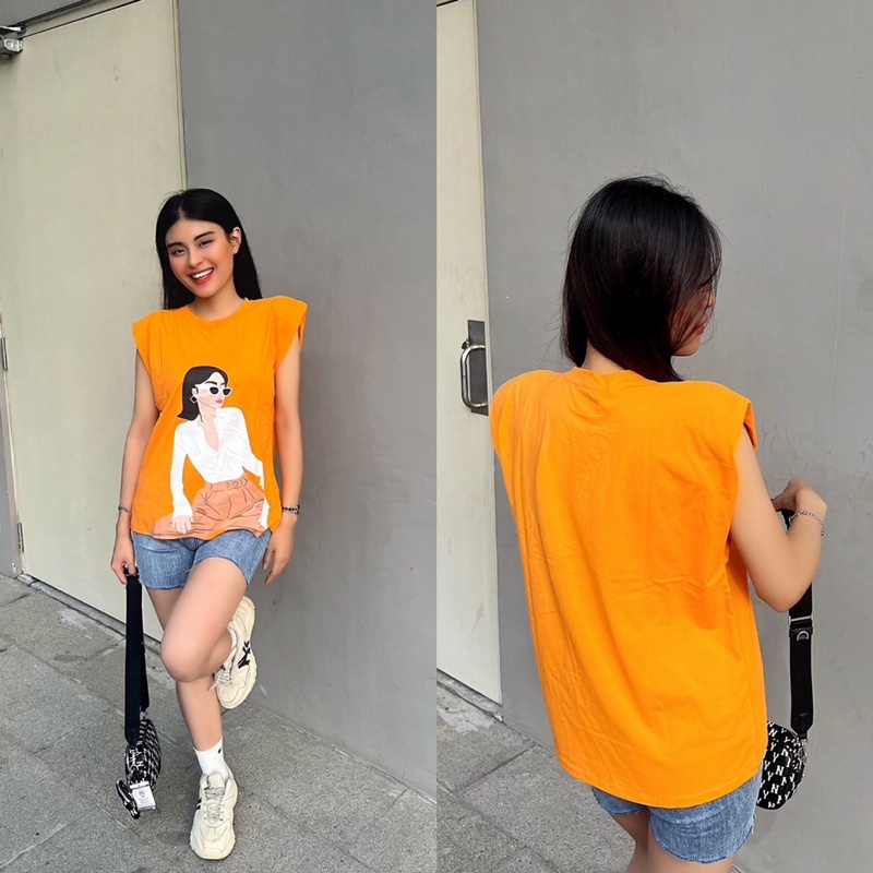 Áo độn vai iClassic thun cotton phông sát nách Cam Xanh Lá thời trang nữ áo kiểu sang trọng thanh lịch đi chơi dạo phố