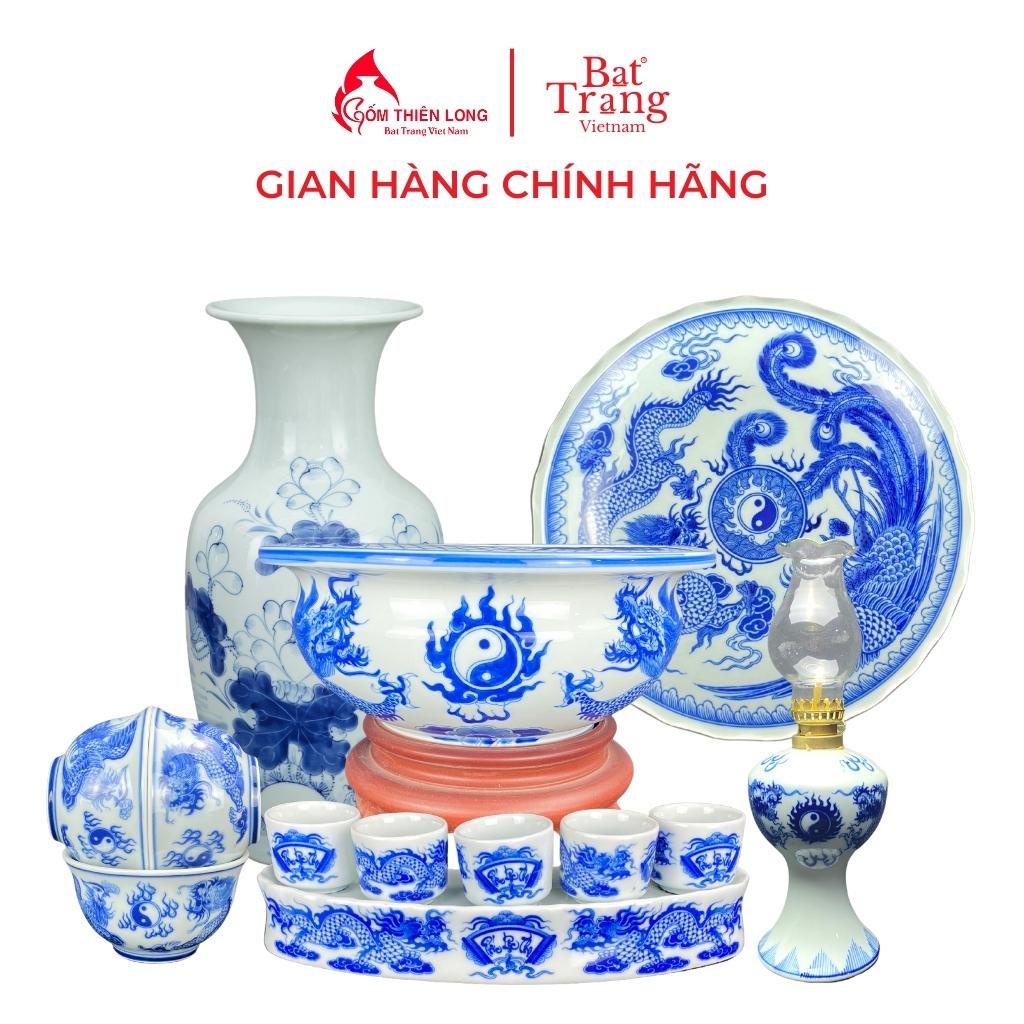 Bộ đồ thờ bát hương quả lựu men lam vẽ kỹ Đồ thờ Bát Tràng chính hãng Gốm Thiên Long 236984