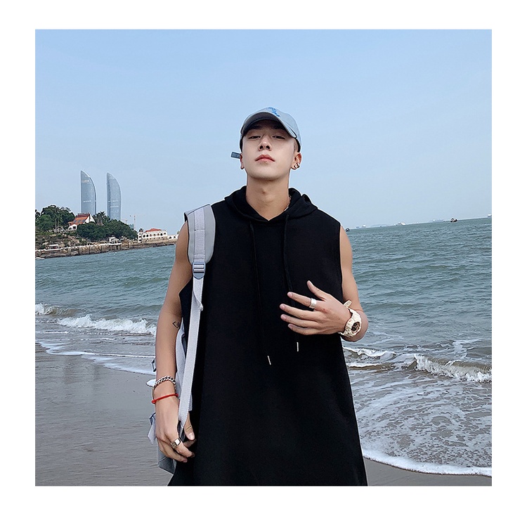 Áo Hoodie Sát Nách Dáng Rộng Phong Cách Hip Hop Cá Tính Cho Nam