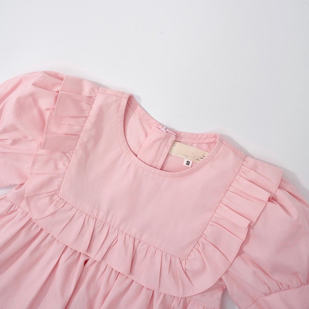 Váy bé gái, đầm ngắn tay cổ tròn yếm bèo cho bé mùa hè siêu hot VBG29