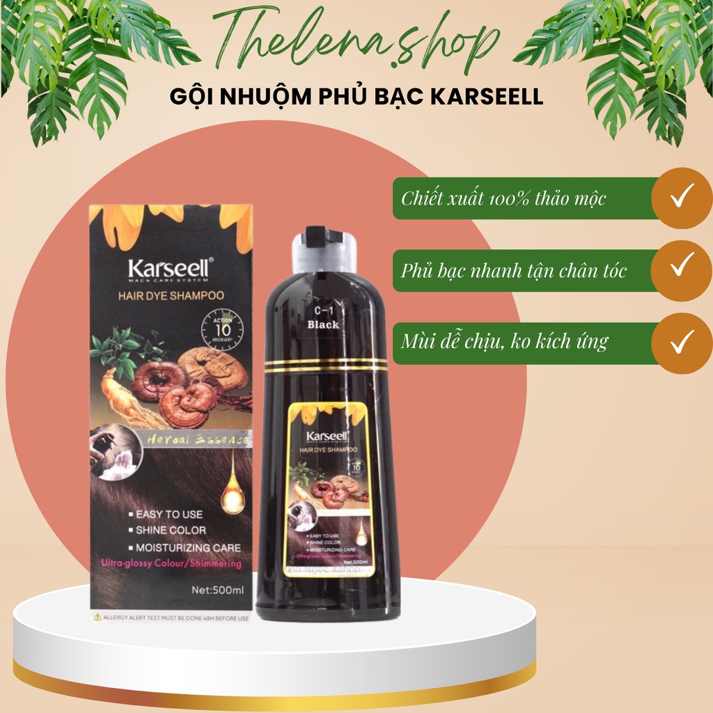 Dầu Gội Phủ Bạc KARSEELL, Phủ Bạc Đen Tóc, Nâu Tóc Từ Lần Gội Đầu Tiên, 100% Thảo Dược Thiên Nhiên