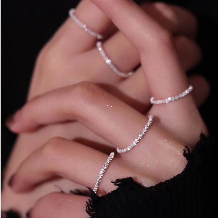 1 Nhẫn nữ hợp kim mạ bạc 925 lấp lánh phong cách hàn quốc cá tính