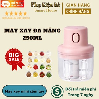 Máy xay mini cầm tay đa năng sạc pin cao cấp xay tỏi ớt, hành, rau củ quả dung tích 250ml