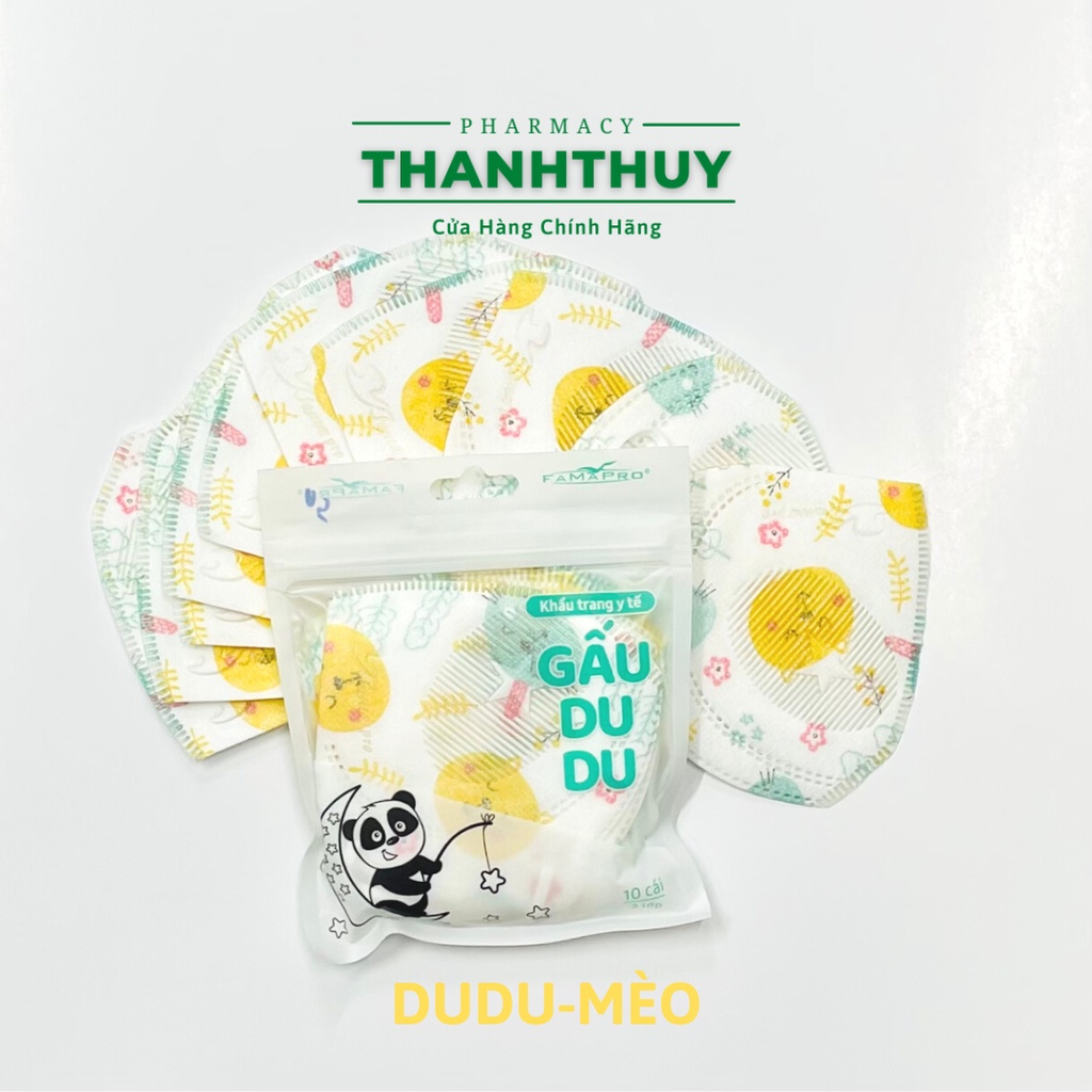 Túi 10 Cái Khẩu Trang Y Tế Cao Cấp Trẻ Em Kháng Khuẩn 3 Lớp Famapro Kids Gấu Dudu