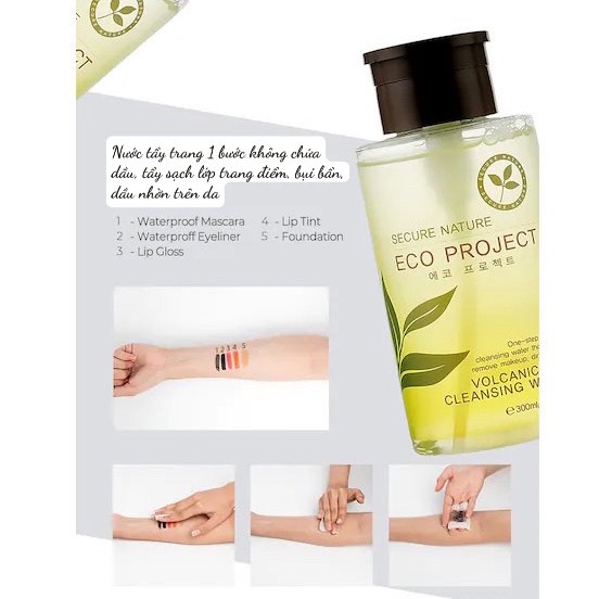 Nước tẩy trang chiết xuất trà xanh & tro núi lửa làm sạch sâu SECURE NATURE Eco Project Volcanic Ash