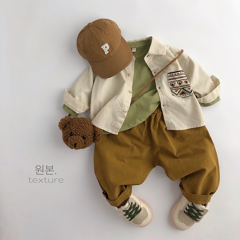 Áo sơ mi nhung tăm thổ cẩm Hàn Quốc dành cho bé trai bé gái size 80-130