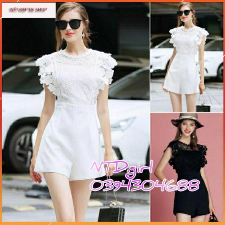 Hàng nhập - Jumpsuit short ngắn ren hoa, bộ jum đồ bay tay ngắn