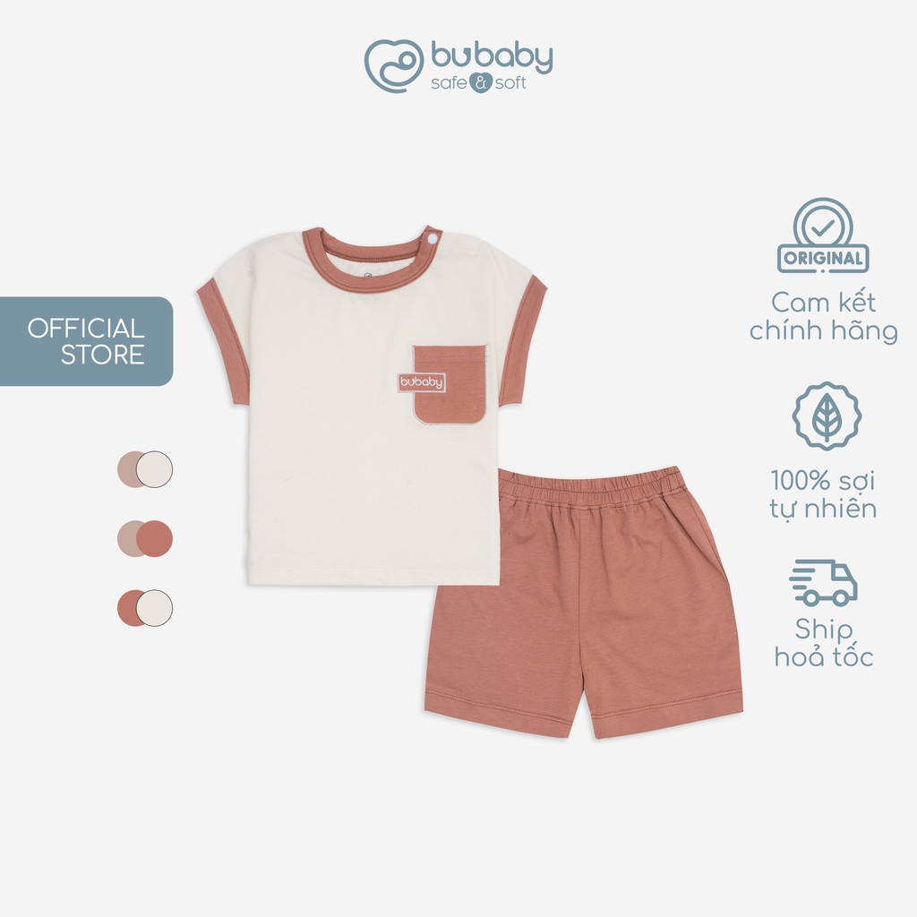 Bộ quần áo ngắn tay cài vai, túi ngực Brownie BOC130100 | Quần áo BU Baby chính hãng