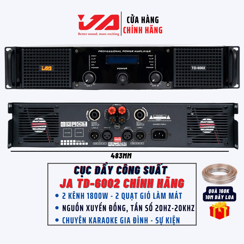 Cục Đẩy Công Suất 2 Kênh JA TD-6002 Chính Hãng 1800W-Nguồn Xuyến-Karaoke Gia Đình, Sự Kiện, Tặng 10M Dây Loa - JA Audio