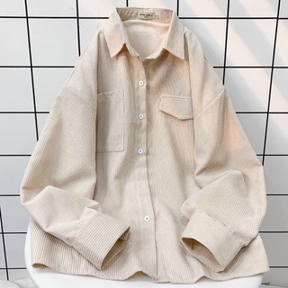 Áo sơ mi tay dài nhung tăm gân nam nữ unisex form dáng rộng oversize ulzzang jang