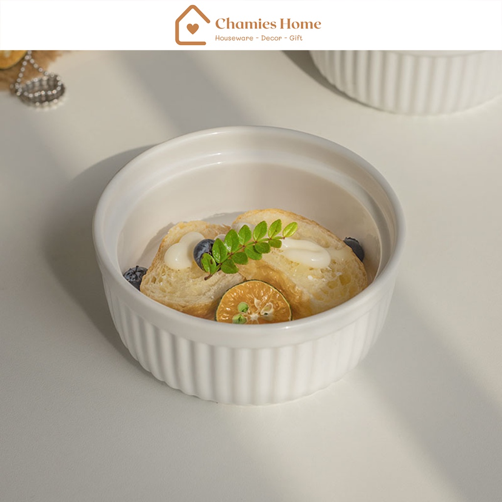 Khuôn sứ nướng bánh, bát sứ tráng men màu trắng dùng được lò nướng