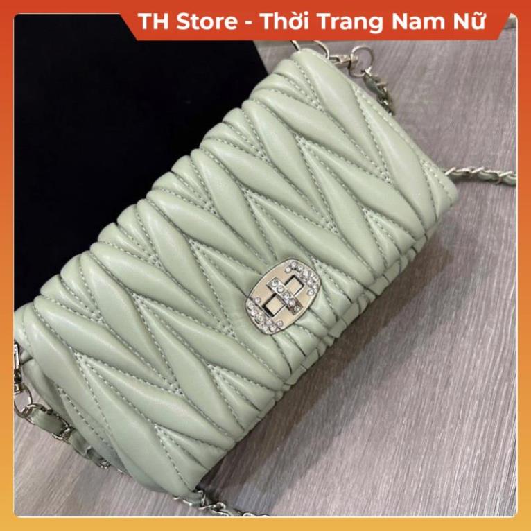 Túi xách nữ đeo vai kẹp nách da phồng vân lá kim , Túi sách đeo chéo màu đen trắng xanh du lịch thời trang TH Store