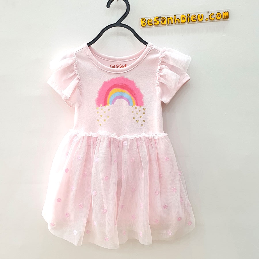 Đầm thun phối voan cho bé hàng xuất xịn cực đẹp màu hồng phấn