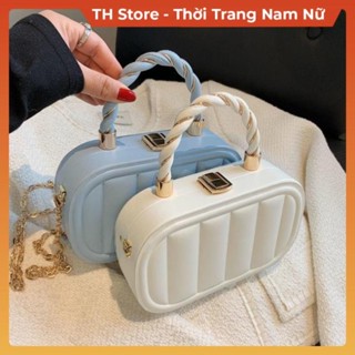 Túi Xách Đeo Chéo Cầm Tay Nữ Hình Vuông Nhỏ , Túi Sách đeo vai quai xoắn điệu màu trắng xanh đen Thời Trang TH Store