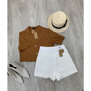Áo croptop linen 1 túi Cói Design