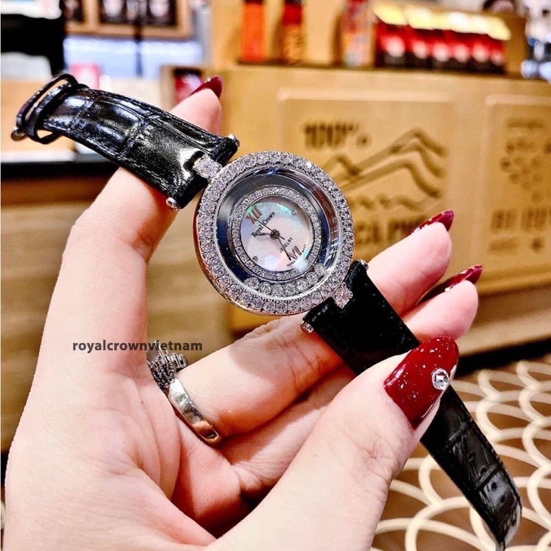 Đồng Hồ Nữ Chính Hãng Dây Da Royal Crown 3628 Chống Nước Chống Xước