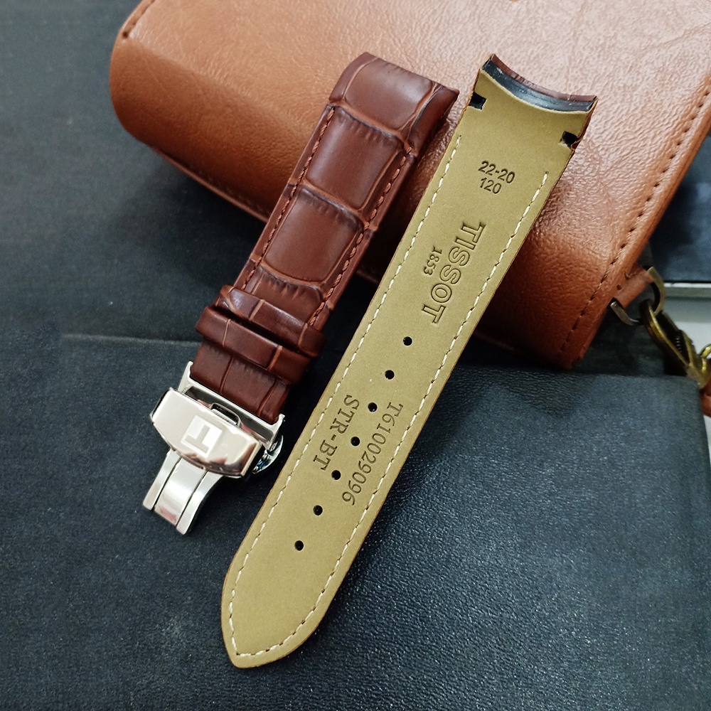 Dây đồng hồ da Tissot ĐẦU ÔM size 20/22/23/24mm có khóa logo 2 màu ĐEN, NÂU