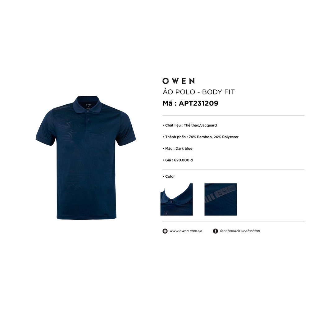 Áo polo owen màu xanh navy họa tiết body fit vải sợi tre APT231209