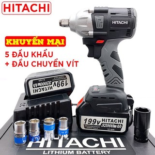 [ TẶNG 5 Đầu Khẩu]Máy Siết Bulong HITACHI 199V - Không Chổi Than - 2Pin 10 Cell- Máy Siết Bulong, Máy Bắn Vít , Máy siết