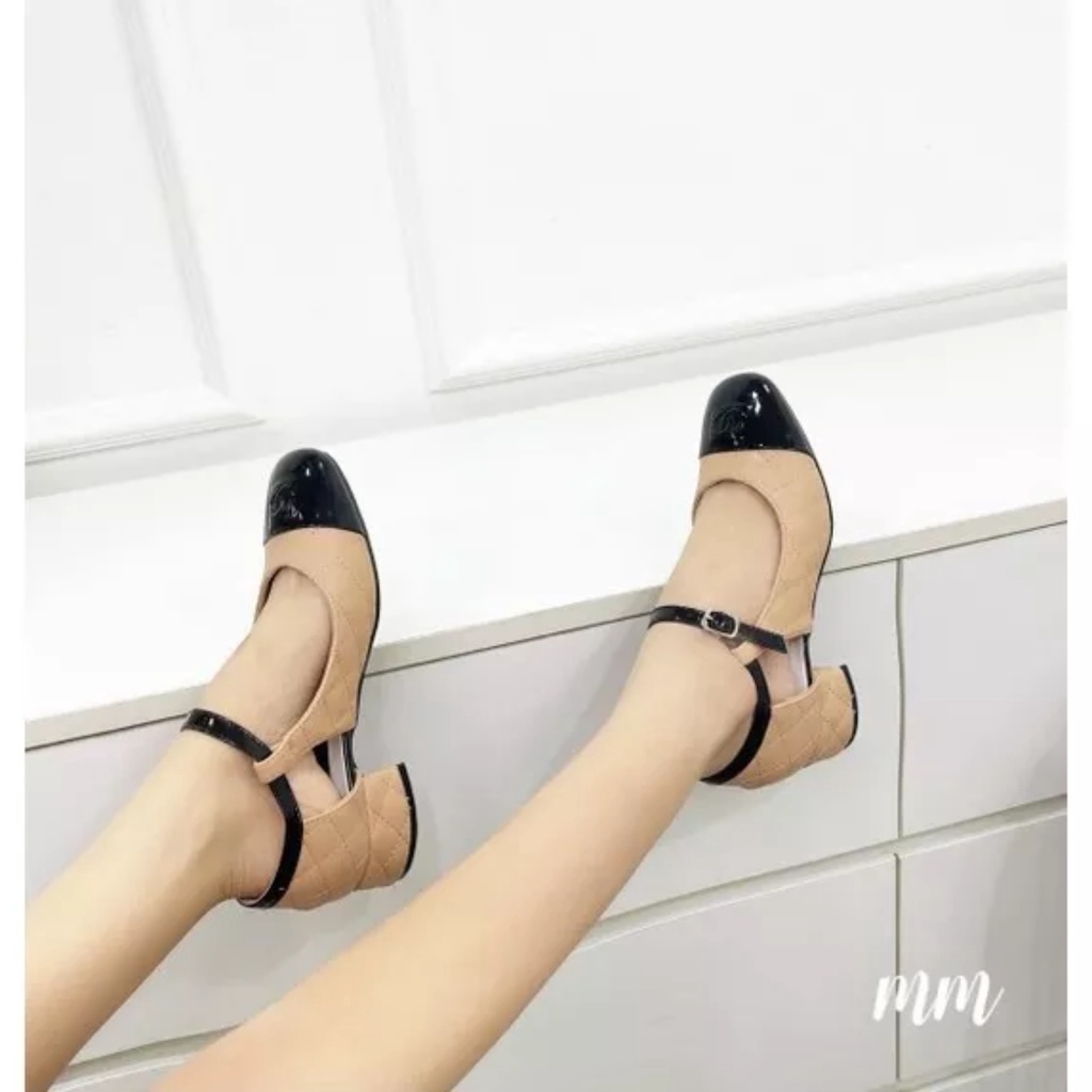 Giày nữ đế thấp hở eo kiểu mới trần chỉ mũi vá bóng CC Nguyên hộp hãng cao cấp