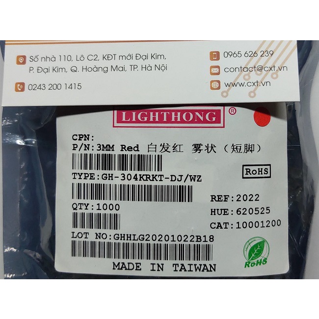 LED 3mm trắng đục 18mm - Sáng đỏ (10c)