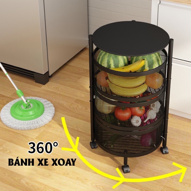 Kệ Tròn Xoay Đa Năng .Kệ Rau Củ Quả 3/4/5 Tầng Có Bánh Xe Di Chuyển.