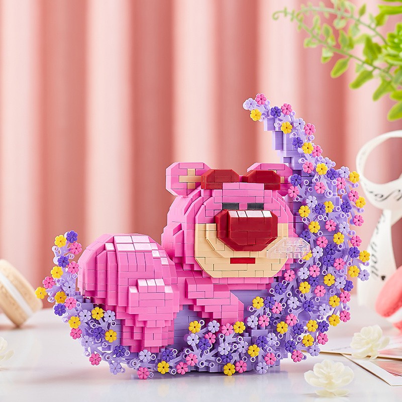 Mô hình lắp ráp Gấu Dâu Hồng Leigo Hoạt Hình Siêu Đáng Yêu Dễ Thương Mẫu Mới